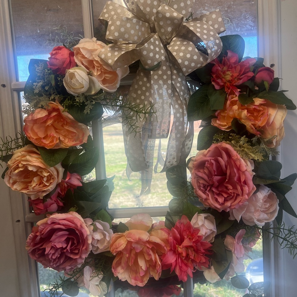 Floral Wreath with Polka Dot Bow